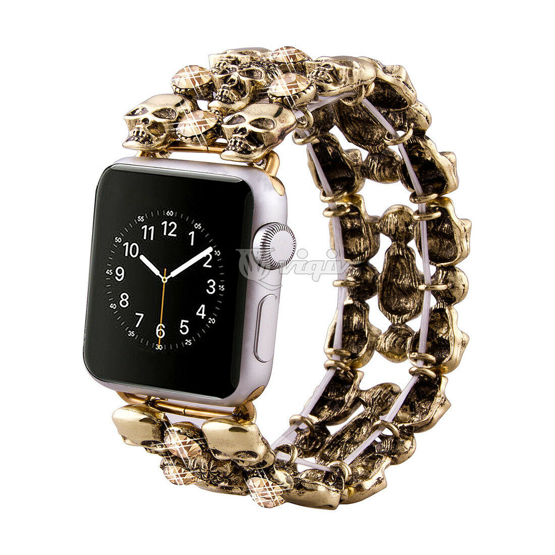 Skulls & Crystals Chainlink Metal Bracelet Band Apple Watch Compatible, Triple Strap
