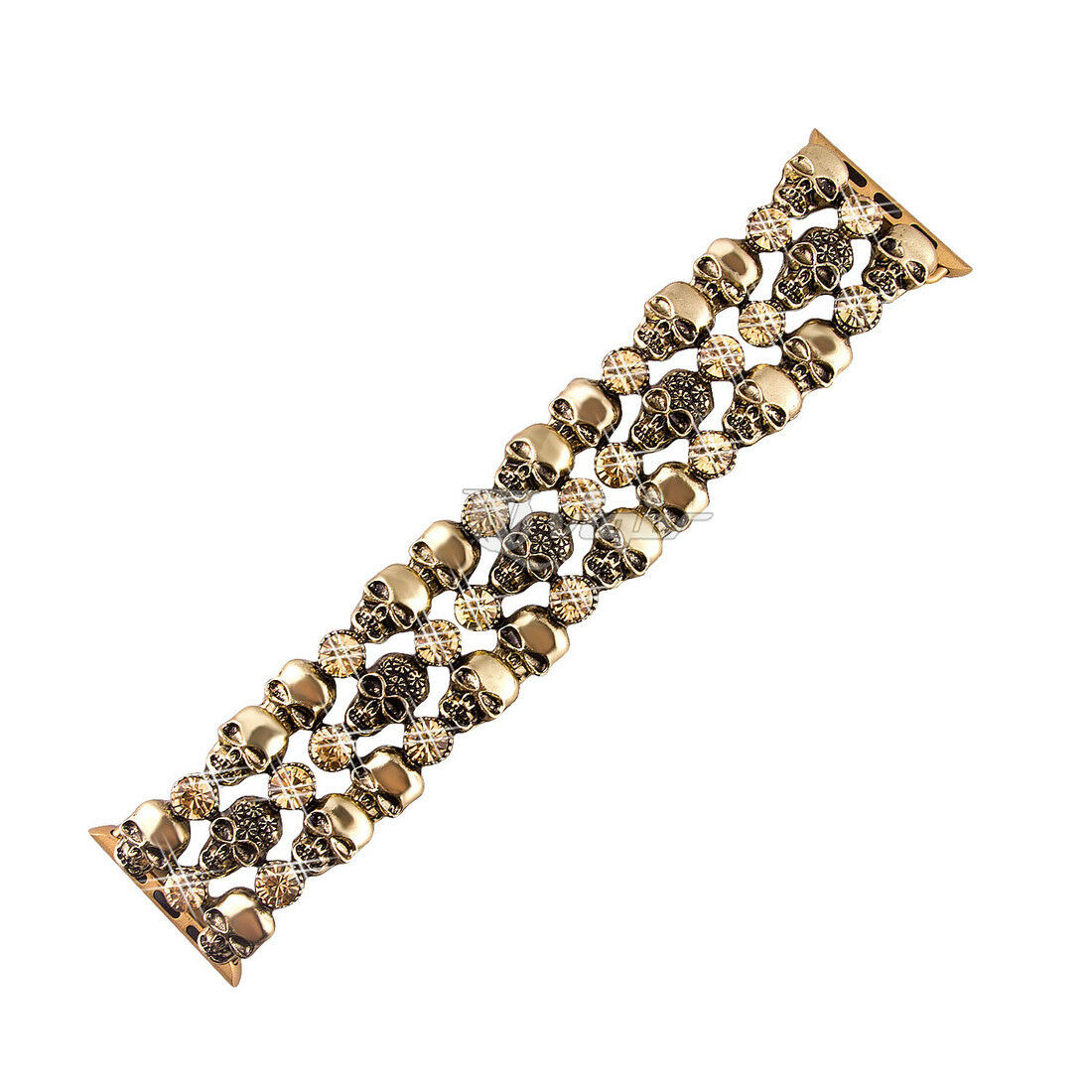 Skulls & Crystals Chainlink Metal Bracelet Band Apple Watch Compatible, Triple Strap