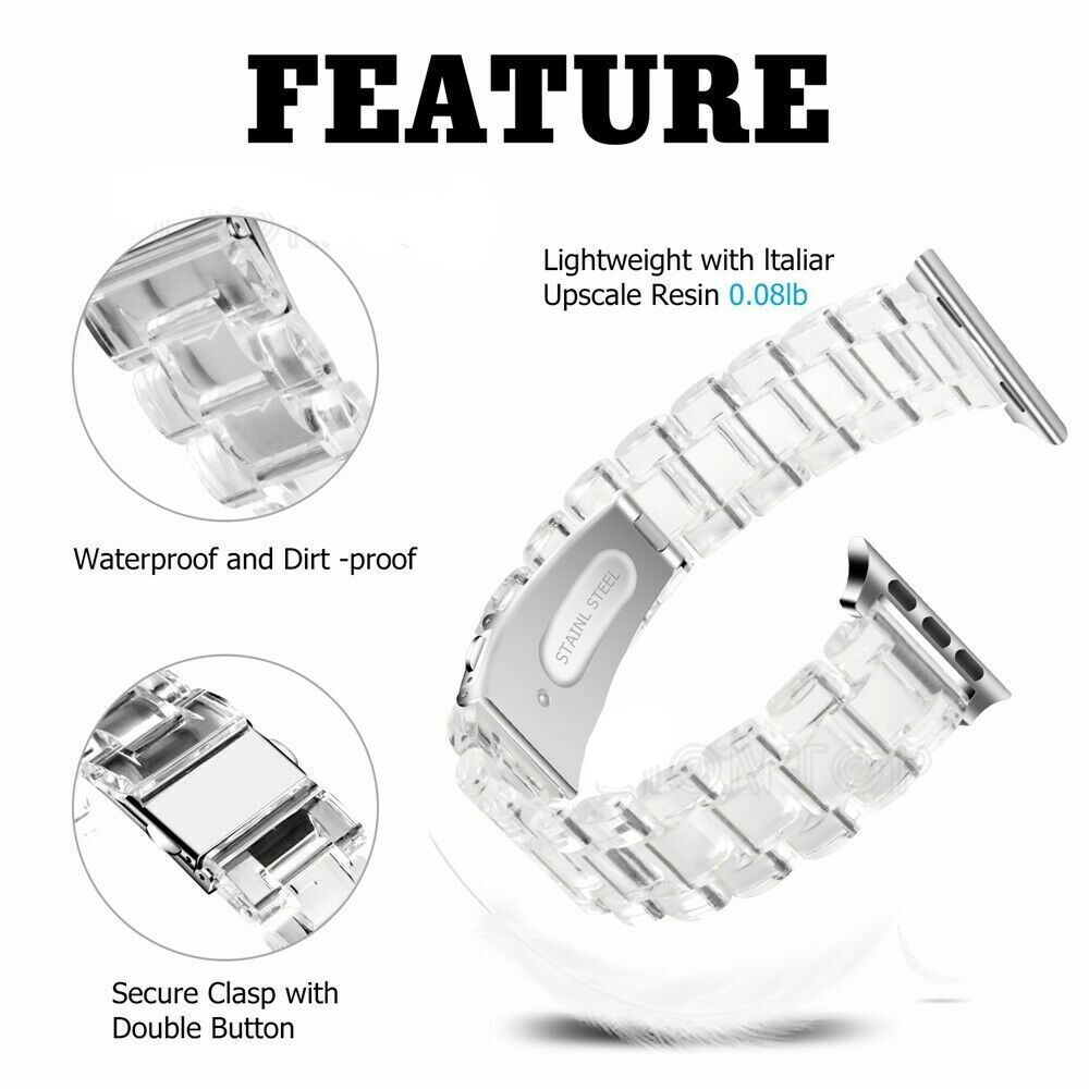 Resin Link Band compatible for Apple Watch, Metal Clasp Bracelet Strap