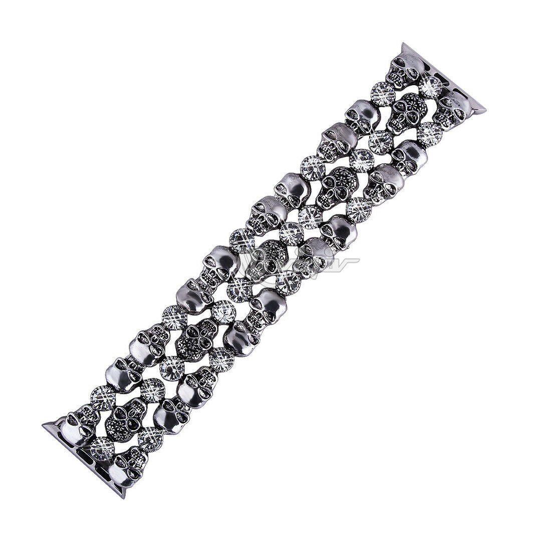 Skulls & Crystals Chainlink Metal Bracelet Band Apple Watch Compatible, Triple Strap