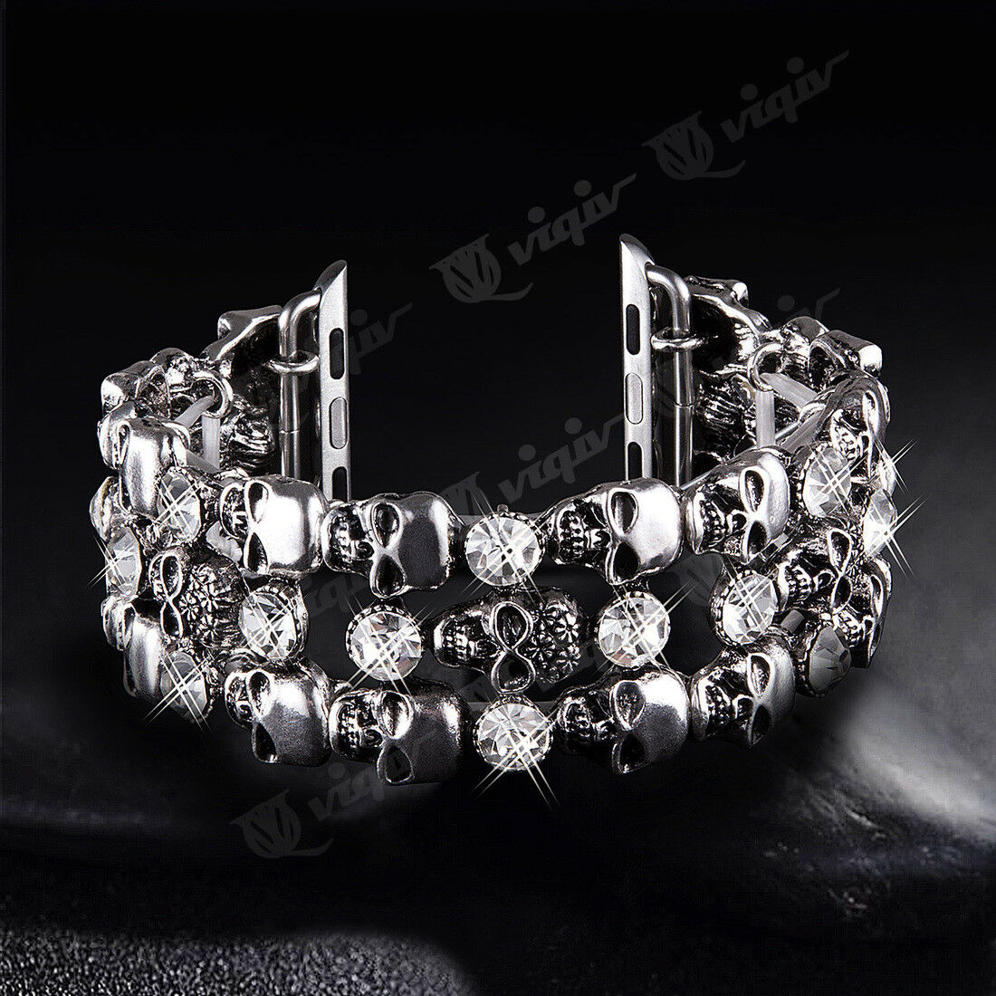 Skulls & Crystals Chainlink Metal Bracelet Band Apple Watch Compatible, Triple Strap