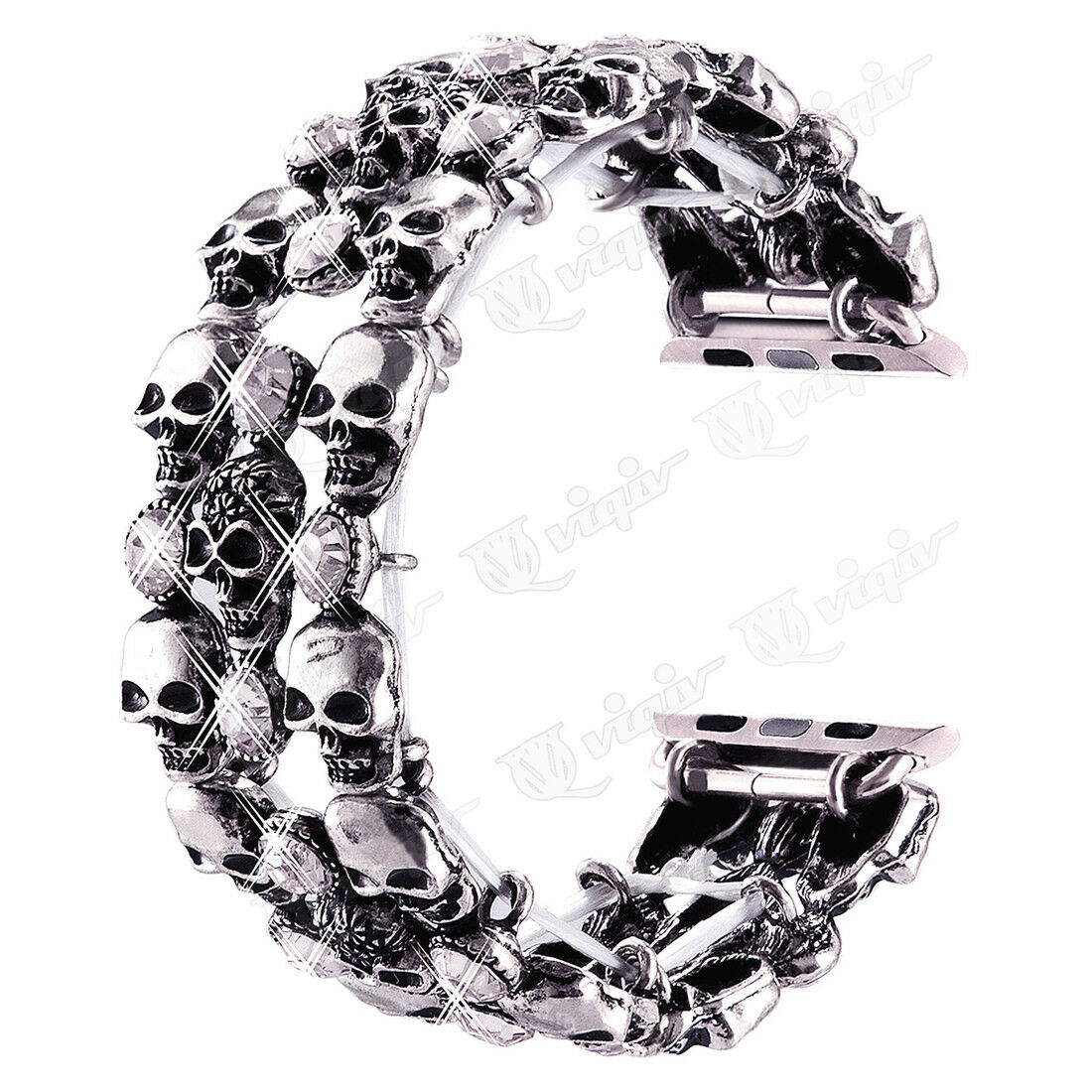 Skulls & Crystals Chainlink Metal Bracelet Band Apple Watch Compatible, Triple Strap