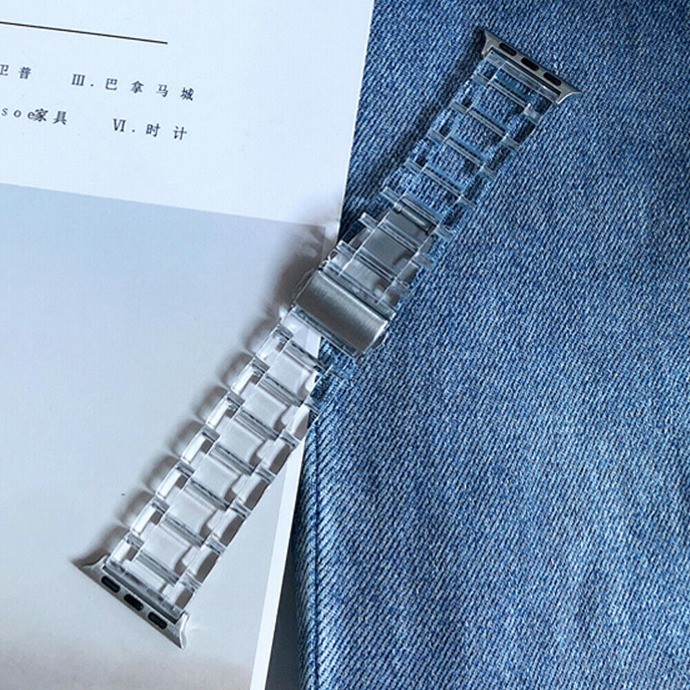 Resin Link Band compatible for Apple Watch, Metal Clasp Bracelet Strap
