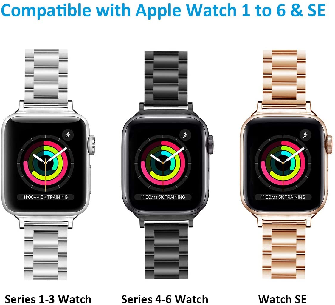 Metal Link Band compatible with Apple Watch, Stainless Steel Strap