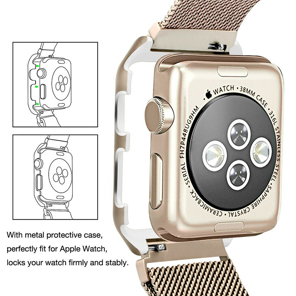 Mesh Bracelet Band with Case Guard Apple Watch Compatible, Magnetic Metal Strap