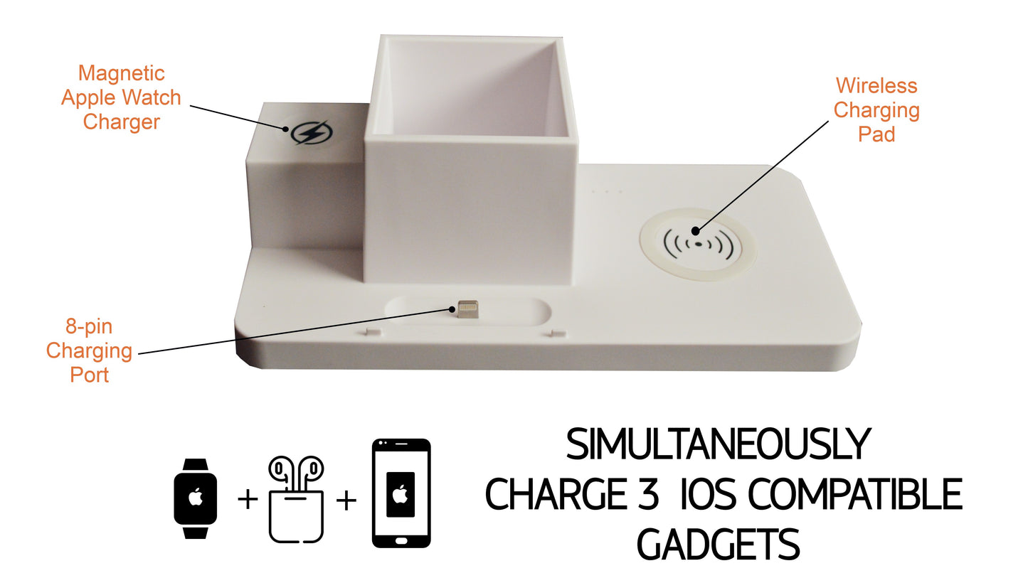 3 in 1 Charging Station Compatible iPhone Air Pods Apple Watch + Bands Organizer Storage