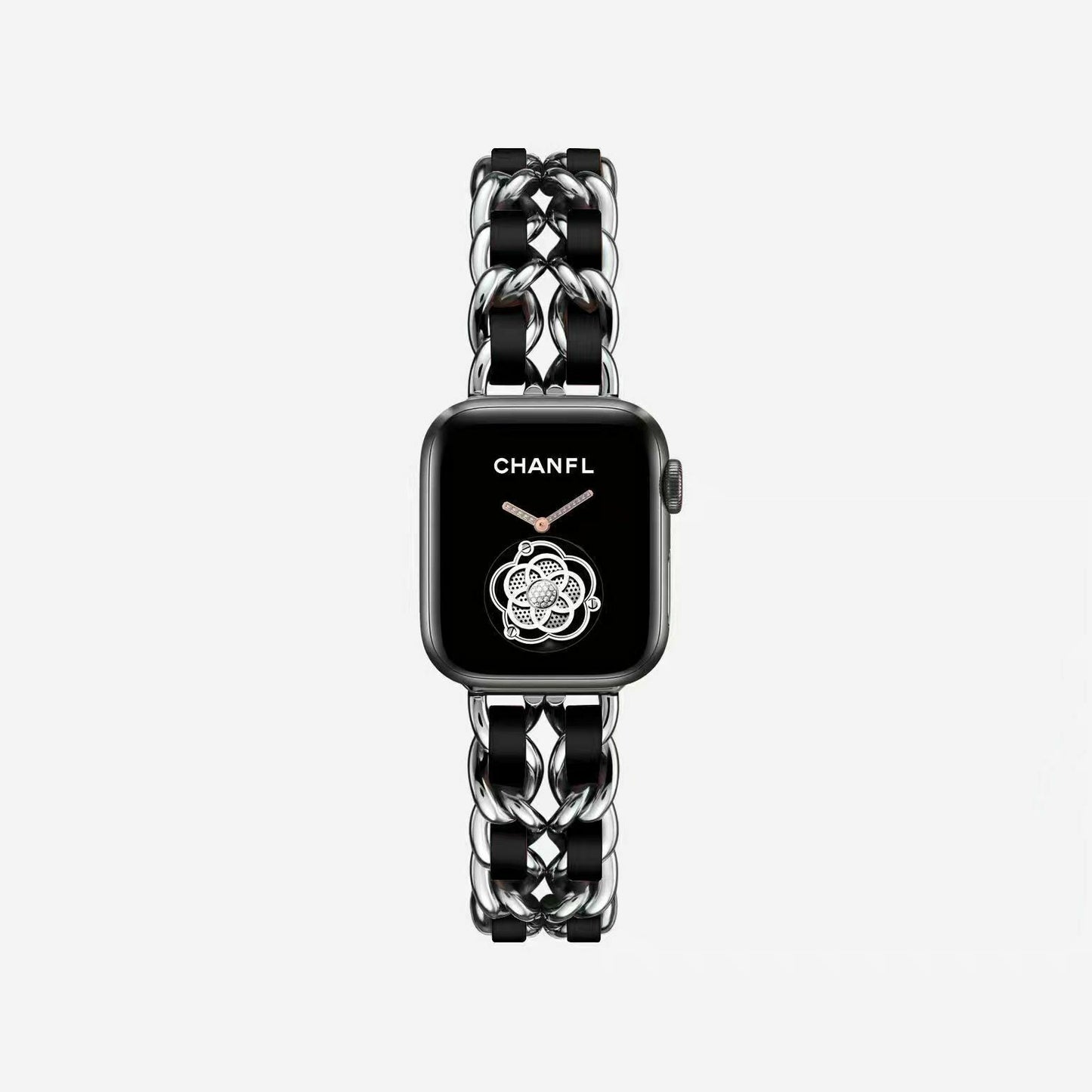 Metal Chainlink & Leather Band compatible with Apple Watch, Double Strap
