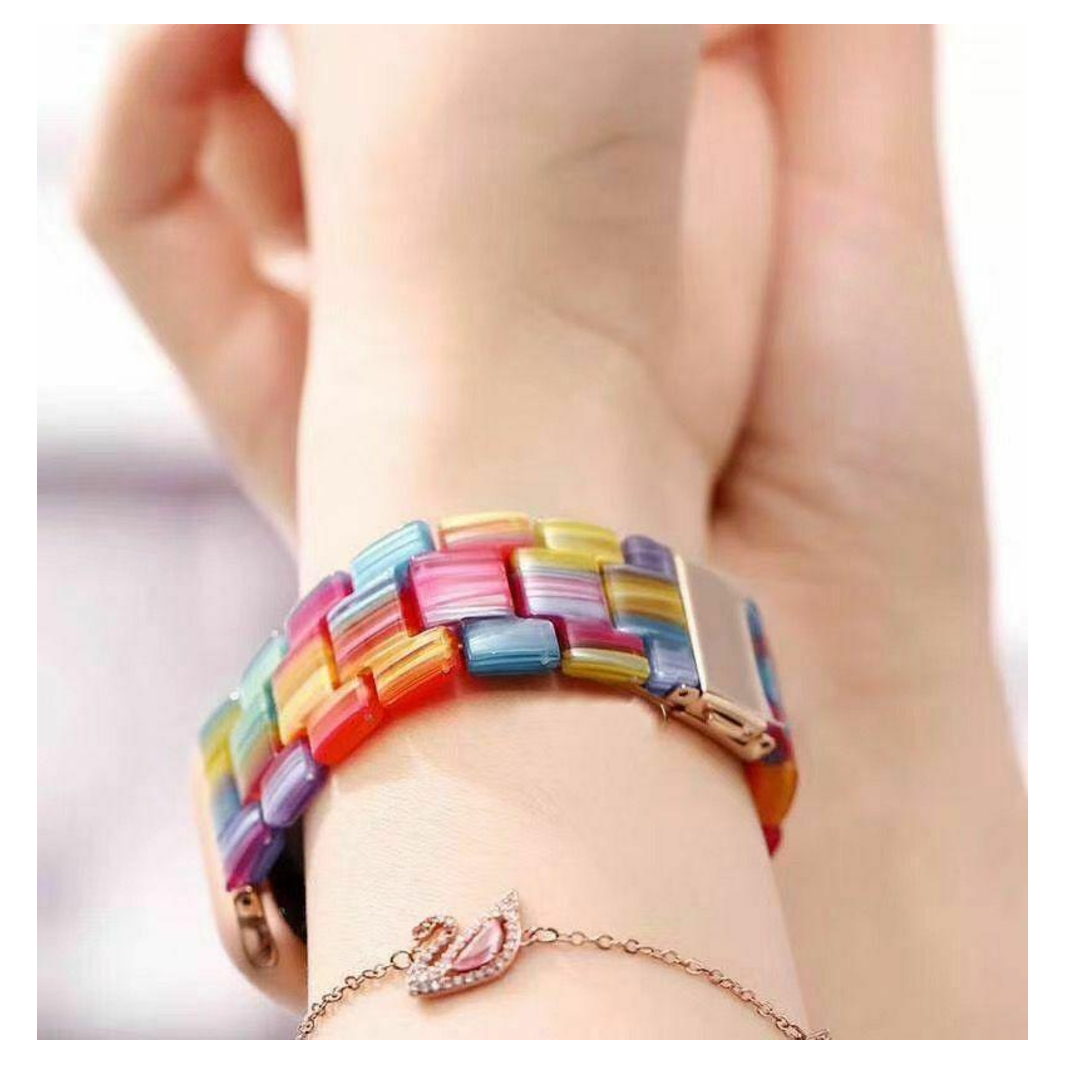 Resin Link Band compatible for Apple Watch, Metal Clasp Bracelet Strap