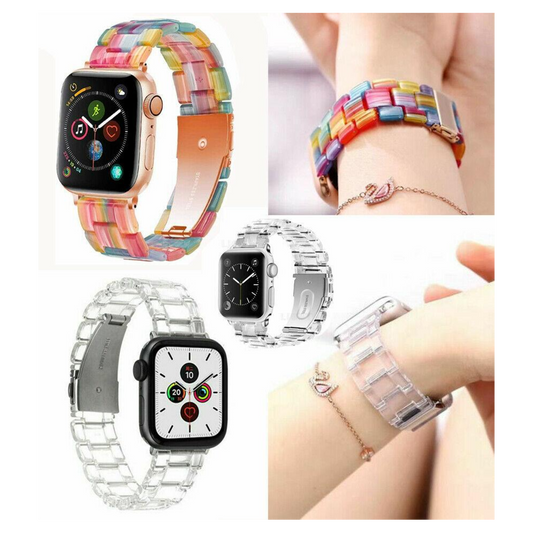 Resin Link Band compatible for Apple Watch, Metal Clasp Bracelet Strap