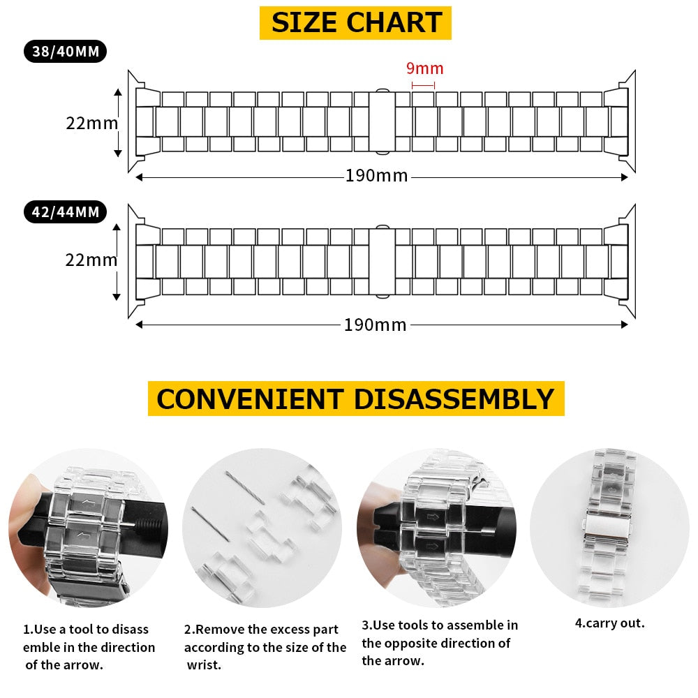 Resin Link Band compatible for Apple Watch, Metal Clasp Bracelet Strap