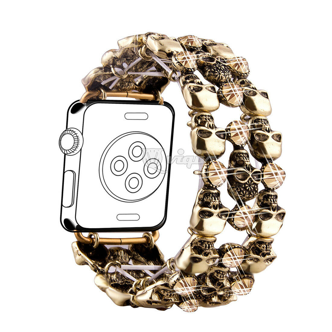 Skulls & Crystals Chainlink Metal Bracelet Band Apple Watch Compatible, Triple Strap