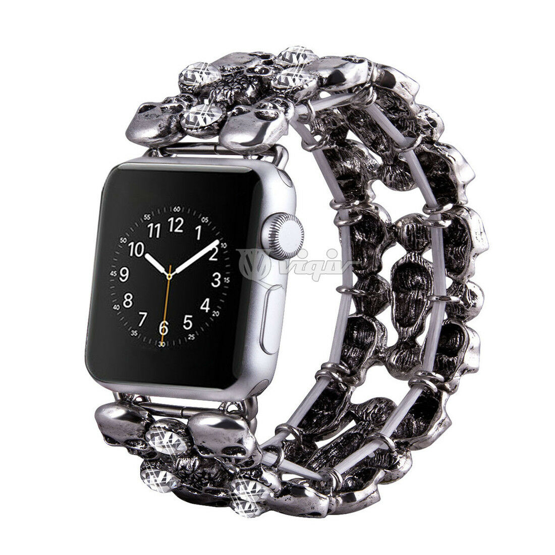Skulls & Crystals Chainlink Metal Bracelet Band Apple Watch Compatible, Triple Strap