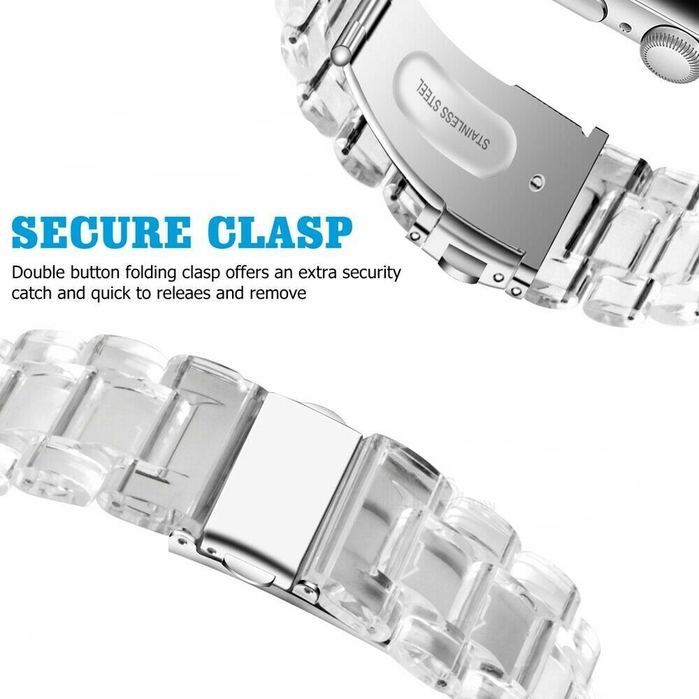 Resin Link Band compatible for Apple Watch, Metal Clasp Bracelet Strap