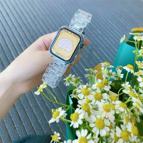 Resin Link Band compatible for Apple Watch, Metal Clasp Bracelet Strap