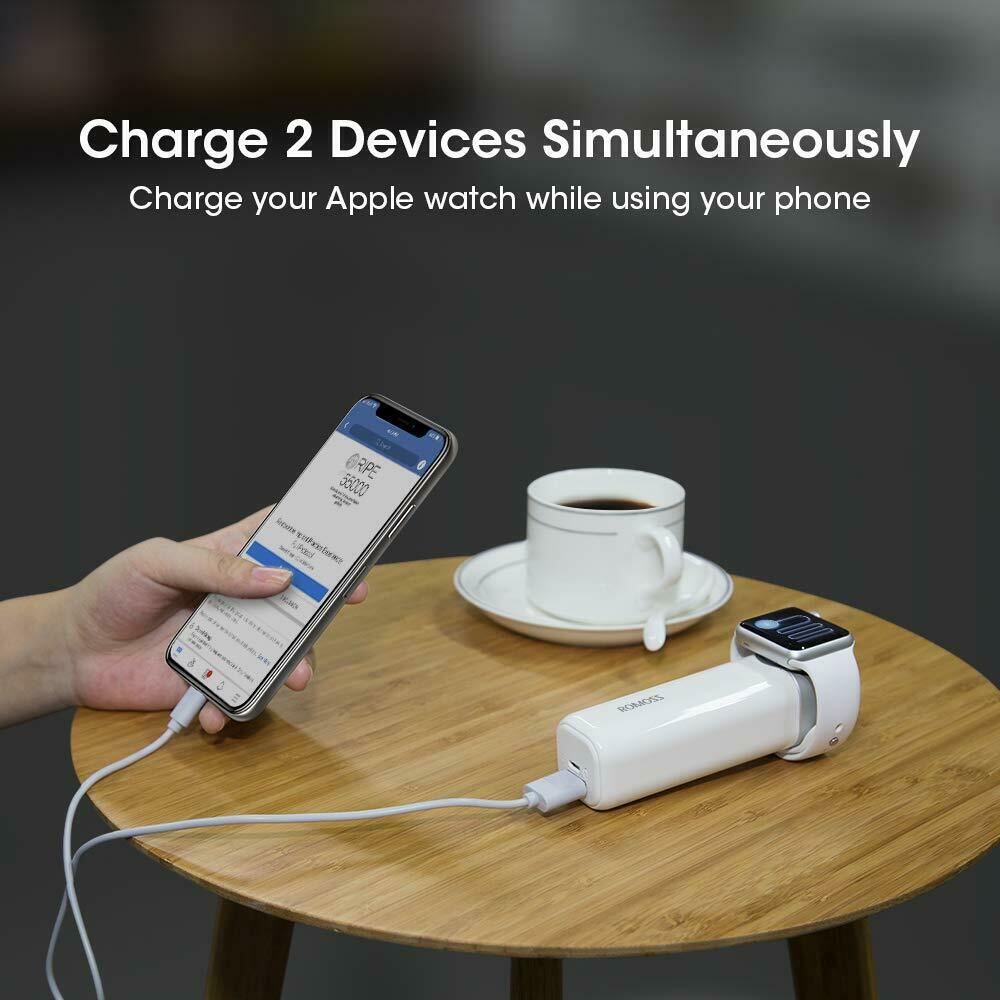 Portable Power Bank Battery Pack for Apple Watch, iPhone, Android Charging, 3250mAh - White