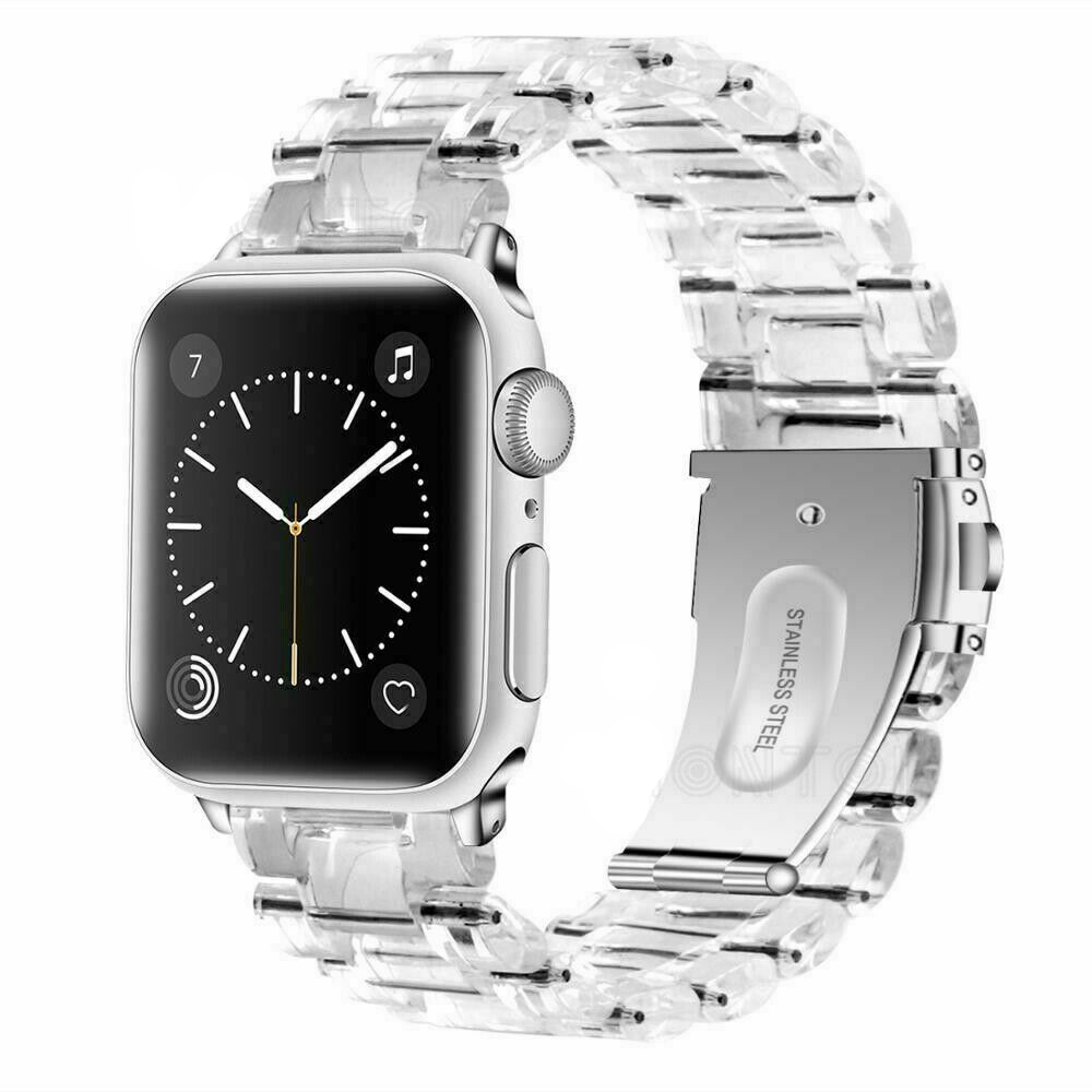 Resin Link Band compatible for Apple Watch, Metal Clasp Bracelet Strap