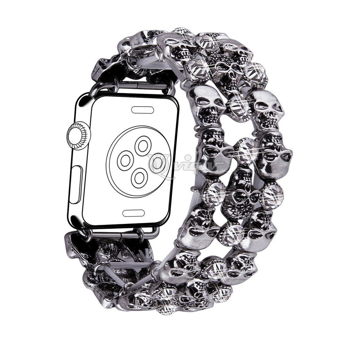 Skulls & Crystals Chainlink Metal Bracelet Band Apple Watch Compatible, Triple Strap
