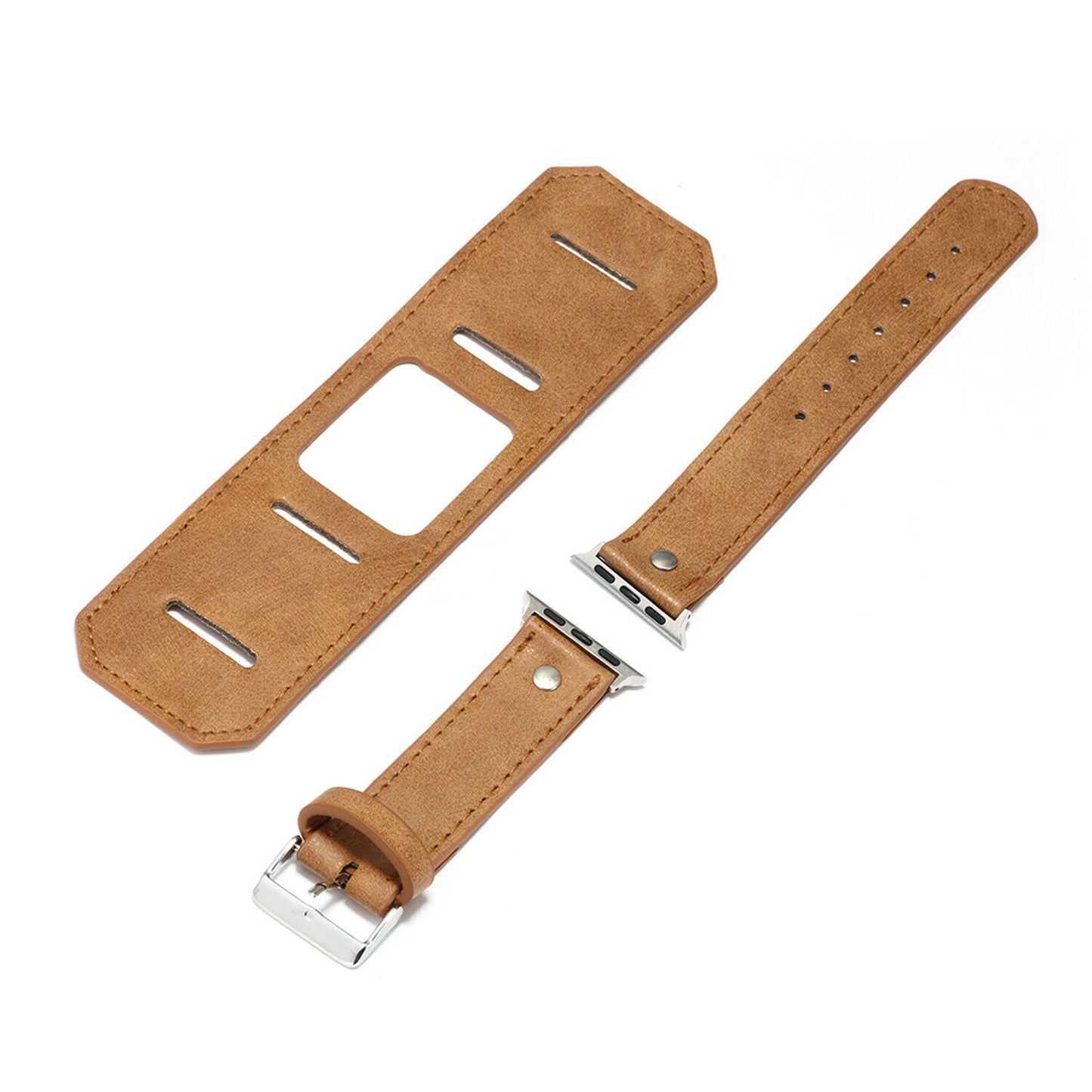 Leather Wide Cuff Band compatible with Apple Watch, 3-Piece Strap