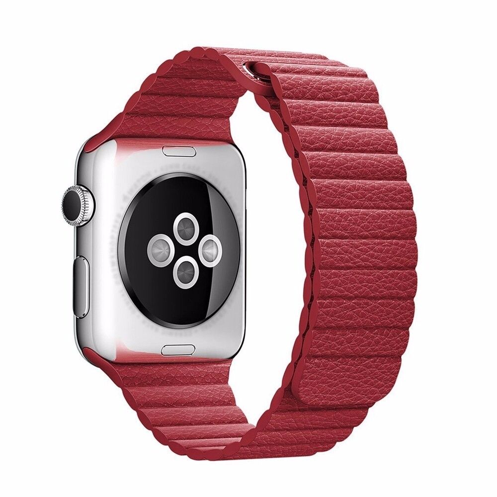 Leather Magnetic Bracelet Band Apple Watch Compatible, Loop Closure Strap