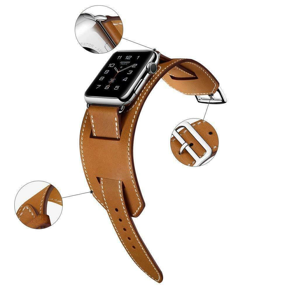 Leather Wide Cuff Band compatible with Apple Watch, 3-Piece Strap