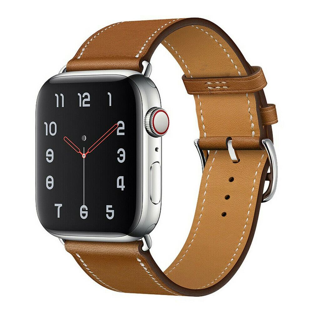 Leather Bracelet Band Steel Buckle Apple Watch Compatible, Solid Color Straps