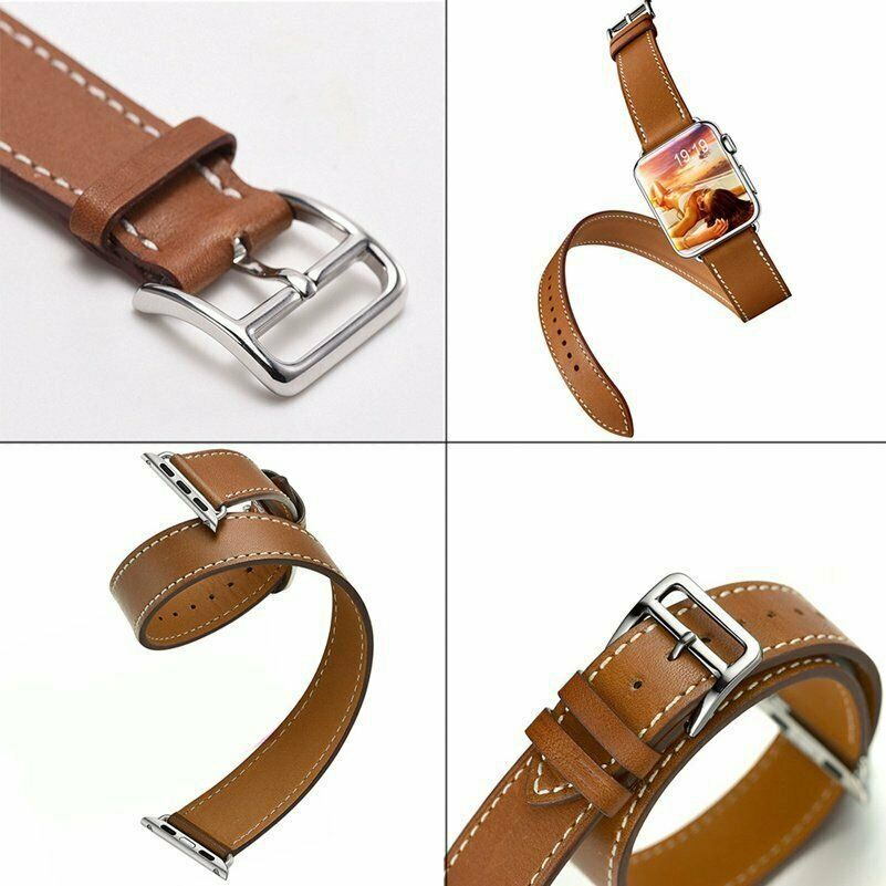 Leather Loop Double Bracelet Band Apple Watch Compatible, Stainless Steel Buckle