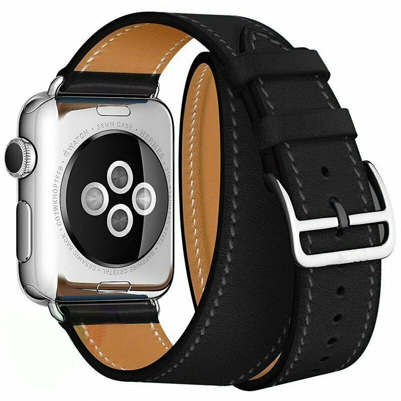 Leather Loop Double Bracelet Band Apple Watch Compatible, Stainless Steel Buckle