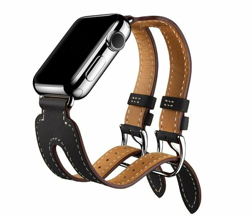 Leather Loop Double Bracelet Band Apple Watch Compatible, Stainless Steel Buckle
