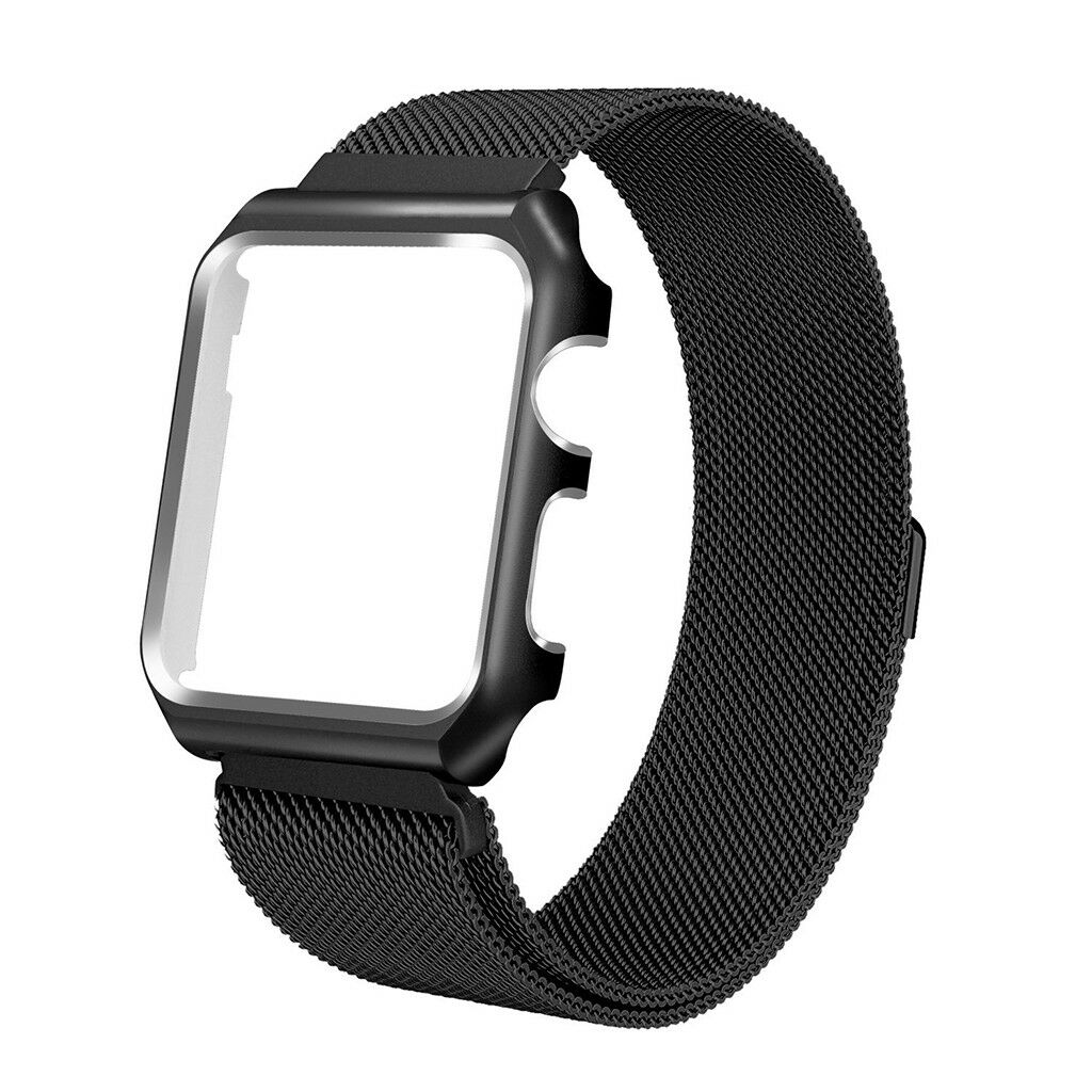Mesh Bracelet Band with Case Guard Apple Watch Compatible, Magnetic Metal Strap
