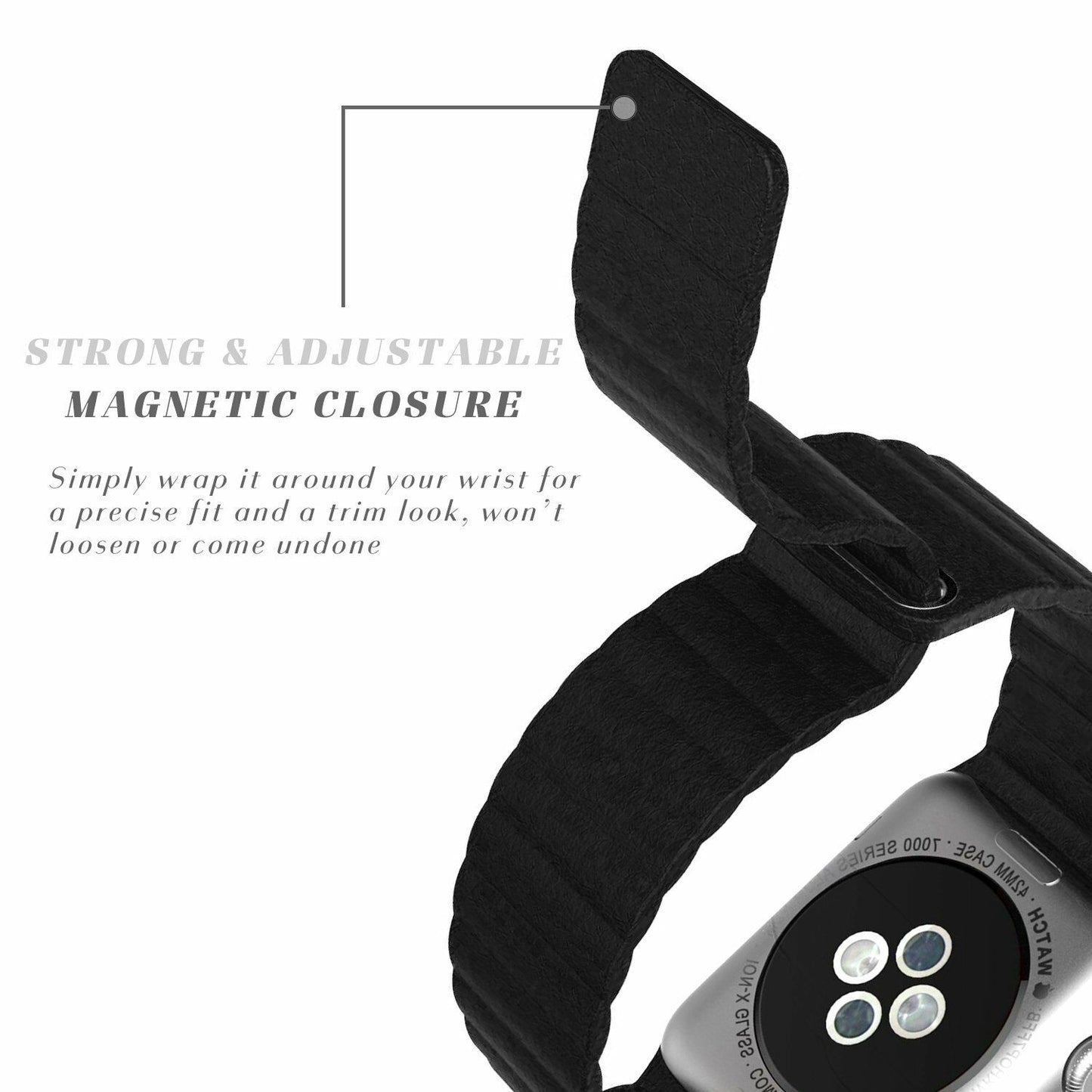 Leather Magnetic Bracelet Band Apple Watch Compatible, Loop Closure Strap
