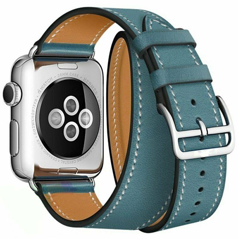 Leather Loop Double Bracelet Band Apple Watch Compatible, Stainless Steel Buckle