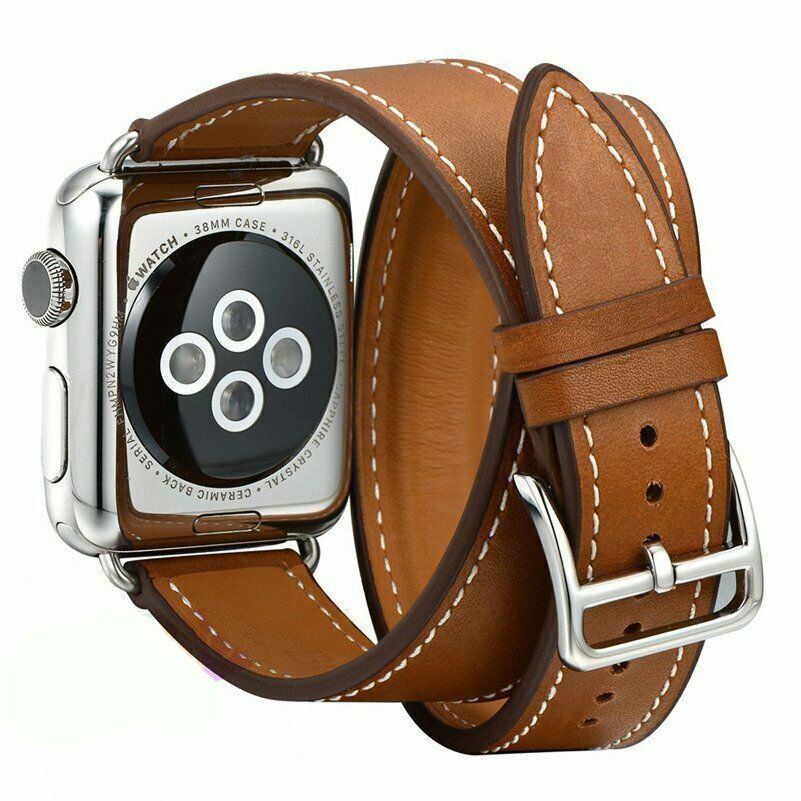 Leather Loop Double Bracelet Band Apple Watch Compatible, Stainless Steel Buckle