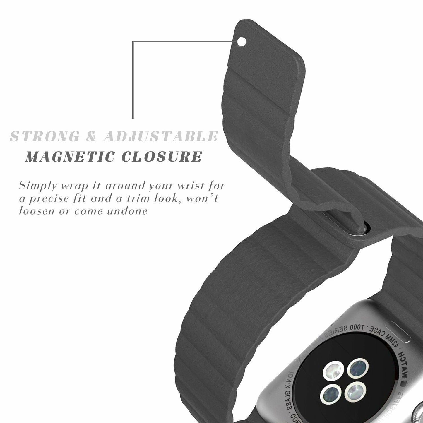 Leather Magnetic Bracelet Band Apple Watch Compatible, Loop Closure Strap