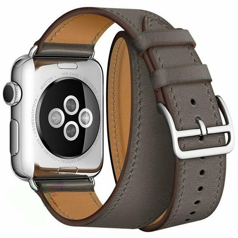 Leather Loop Double Bracelet Band Apple Watch Compatible, Stainless Steel Buckle