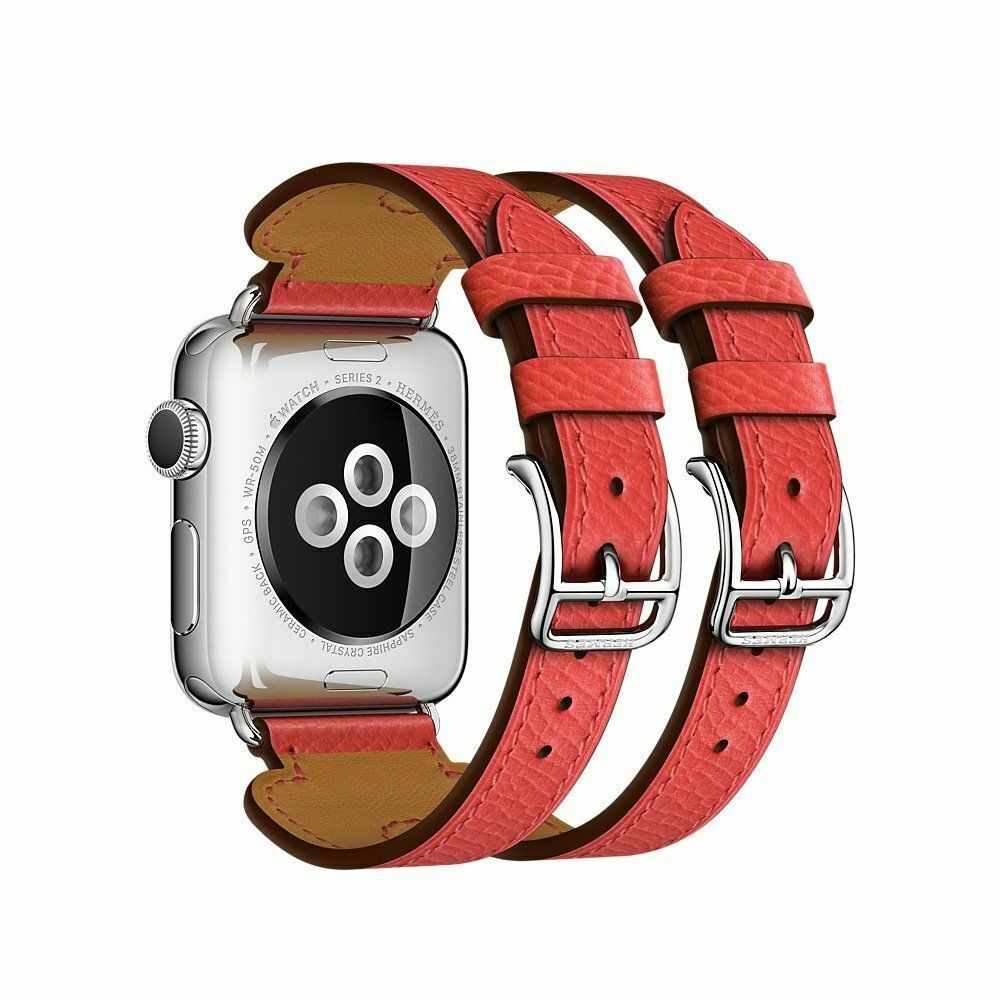 Leather Loop Double Bracelet Band Apple Watch Compatible, Stainless Steel Buckle