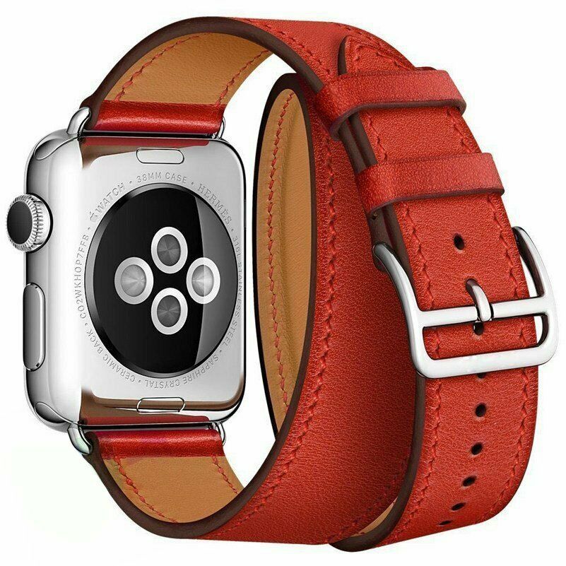 Leather Loop Double Bracelet Band Apple Watch Compatible, Stainless Steel Buckle