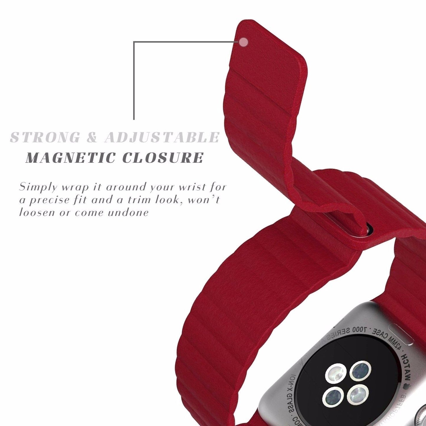 Leather Magnetic Bracelet Band Apple Watch Compatible, Loop Closure Strap