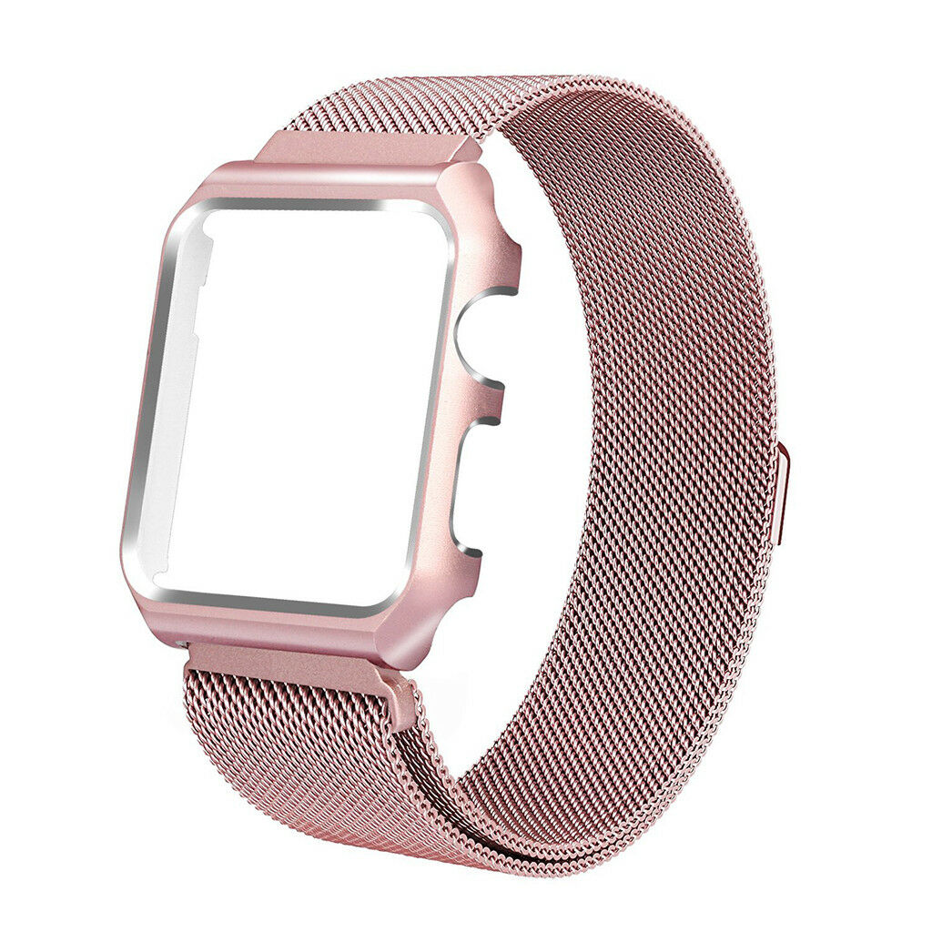 Mesh Bracelet Band with Case Guard Apple Watch Compatible, Magnetic Metal Strap