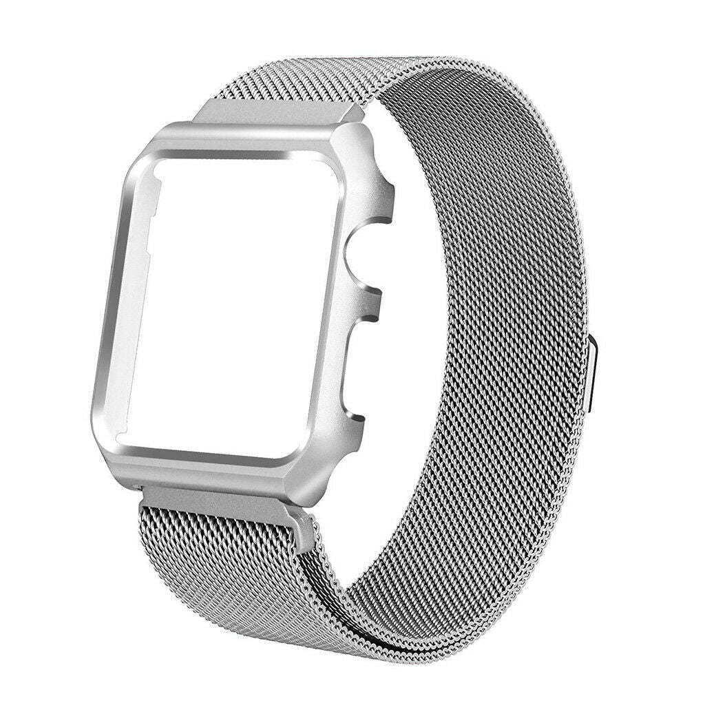 Mesh Bracelet Band with Case Guard Apple Watch Compatible, Magnetic Metal Strap