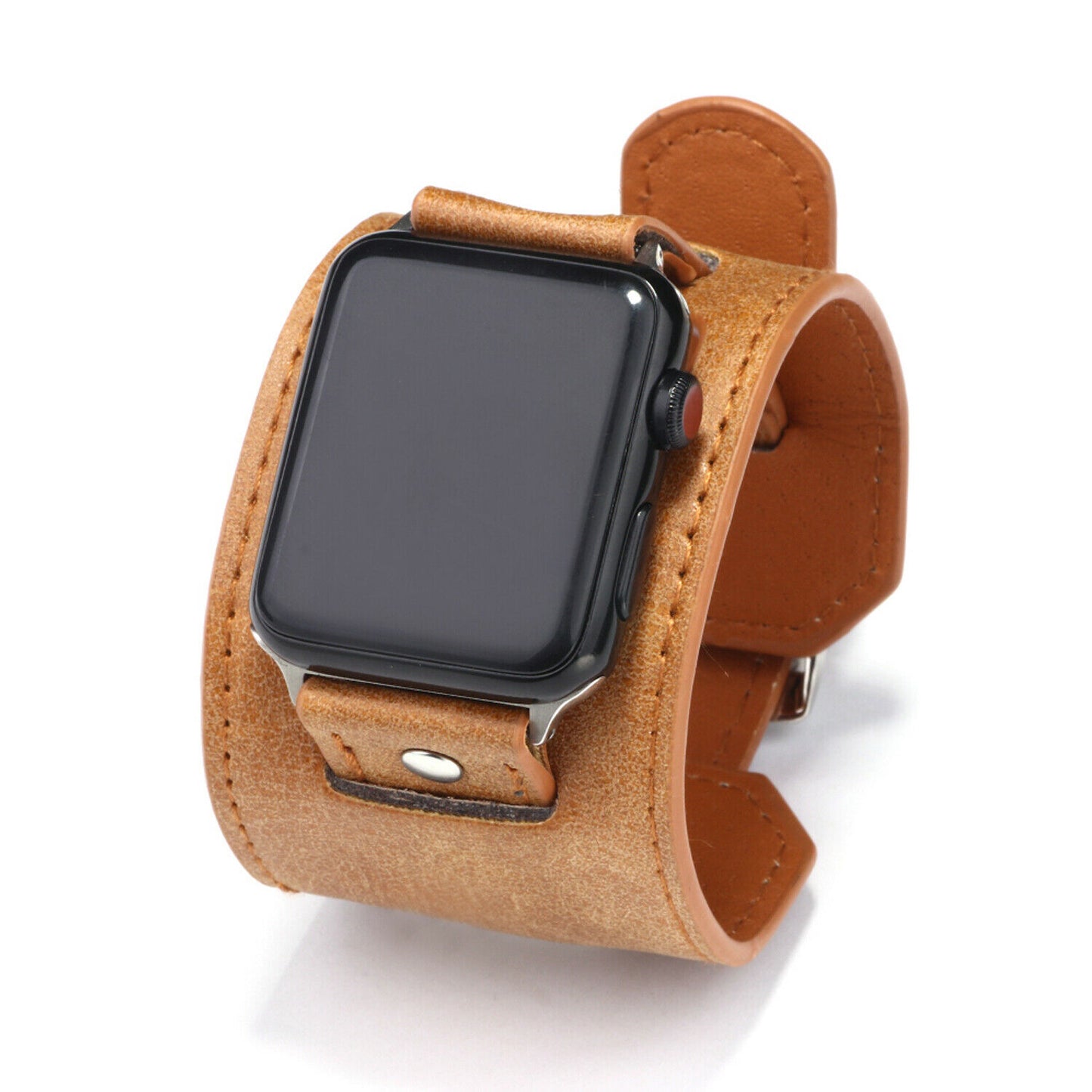 Leather Wide Cuff Band compatible with Apple Watch, 3-Piece Strap