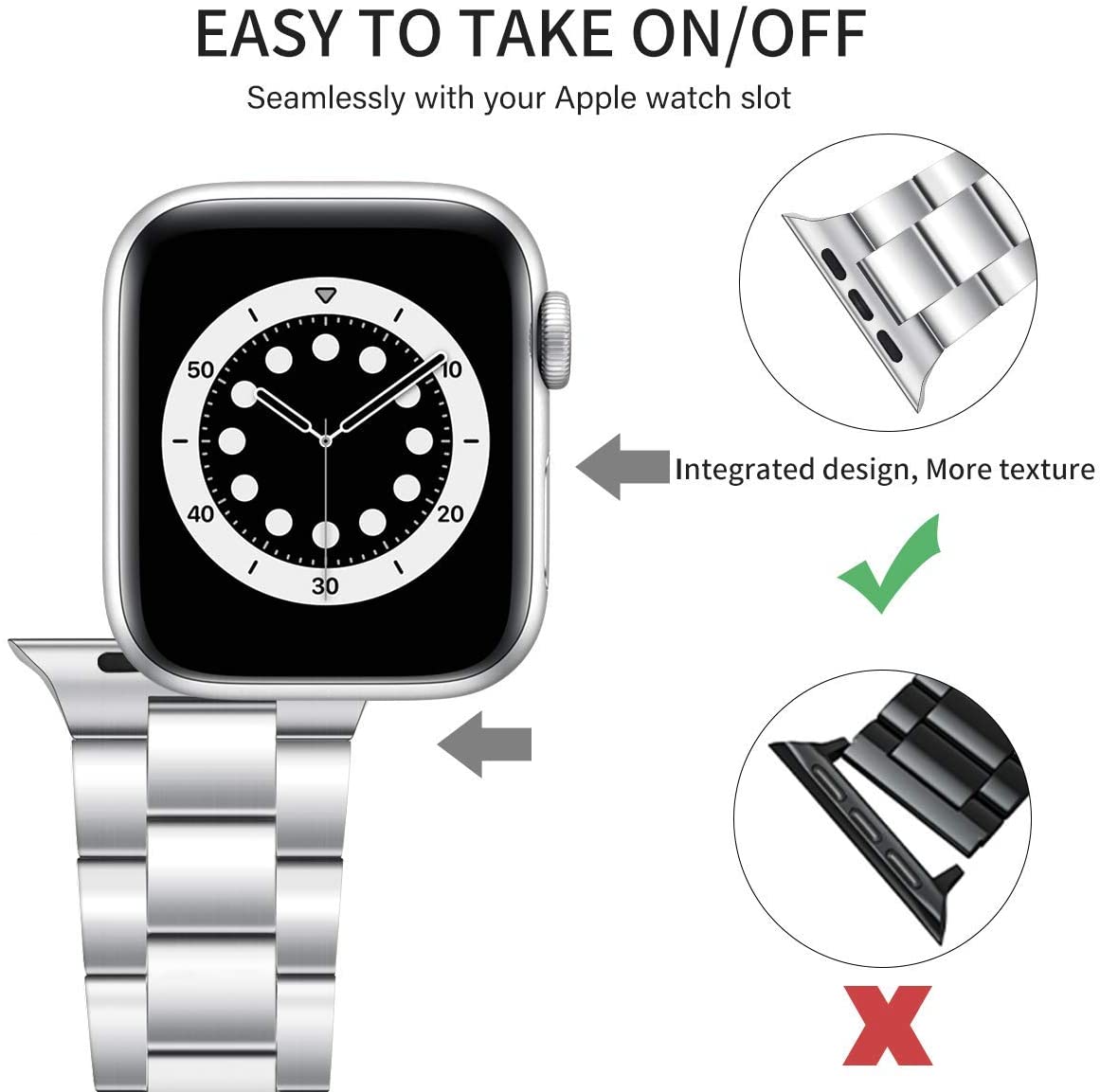 Metal Link Band compatible with Apple Watch, Stainless Steel Strap