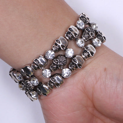 Skulls & Crystals Chainlink Metal Bracelet Band Apple Watch Compatible, Triple Strap
