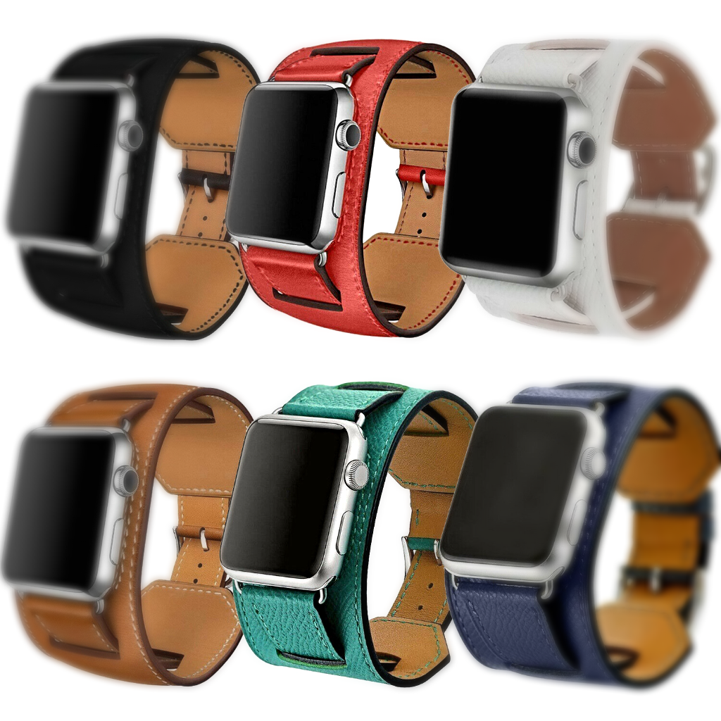 Leather Wide Cuff Band compatible with Apple Watch, 3-Piece Strap