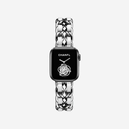 Metal Chainlink & Leather Band compatible with Apple Watch, Double Strap