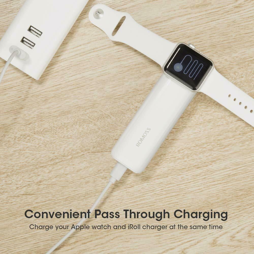 Portable Power Bank Battery Pack for Apple Watch, iPhone, Android Charging, 3250mAh - White