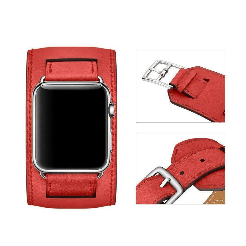 Leather Wide Cuff Band compatible with Apple Watch, 3-Piece Strap