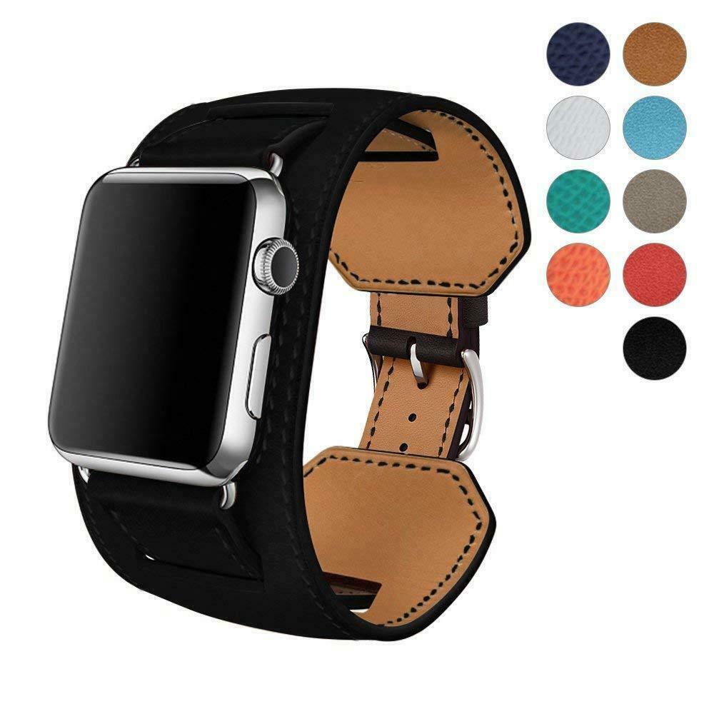 Leather Wide Cuff Band compatible with Apple Watch, 3-Piece Strap