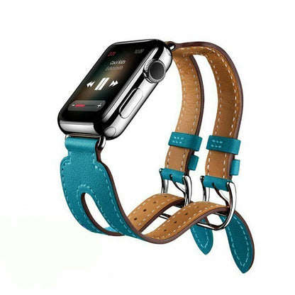 Leather Loop Double Bracelet Band Apple Watch Compatible, Stainless Steel Buckle