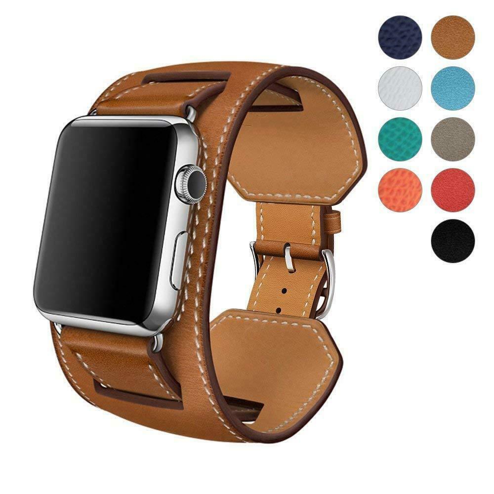 Leather Wide Cuff Band compatible with Apple Watch, 3-Piece Strap