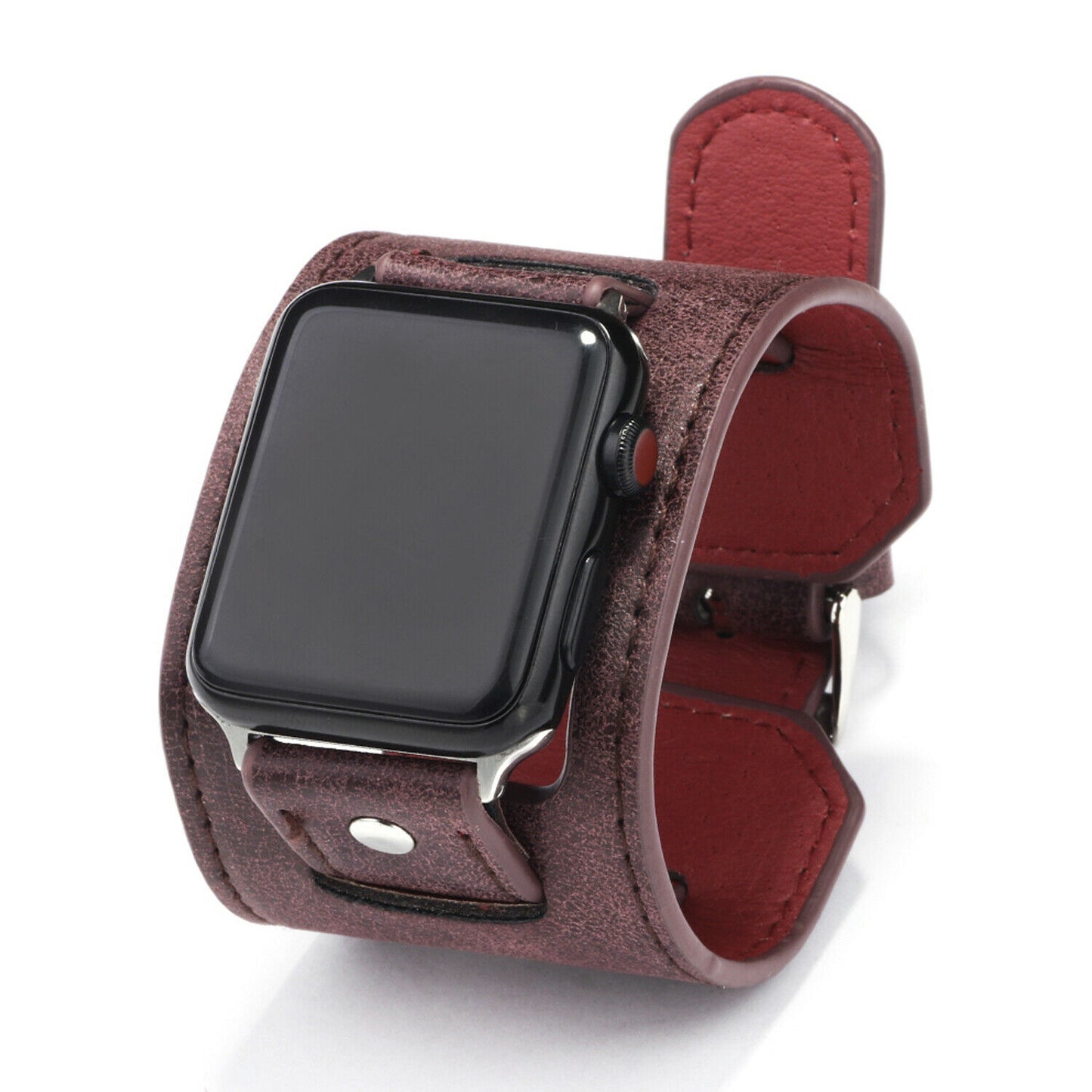 Leather Wide Cuff Band compatible with Apple Watch, 3-Piece Strap